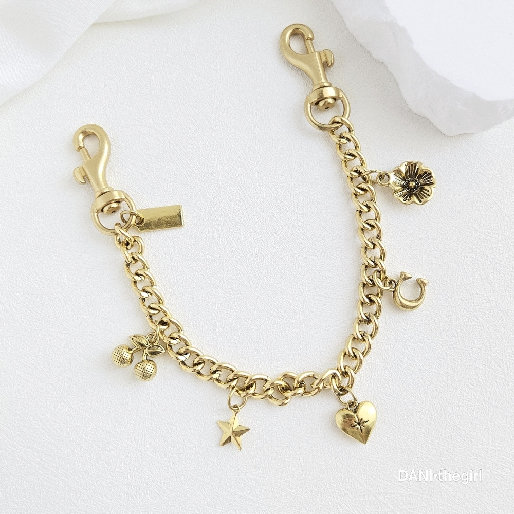 NEW Gold Tone Charmed Chain Bag Charm